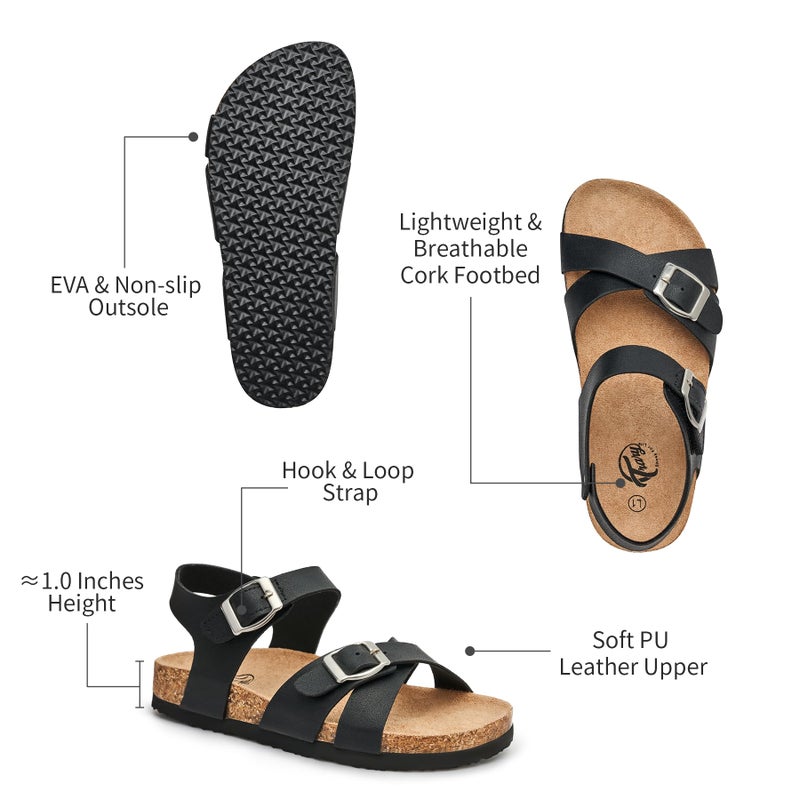 Trary Black Unisex Child Sandals Comfortable Cork Footbed Girl Sandals, Size 13 - Image 5